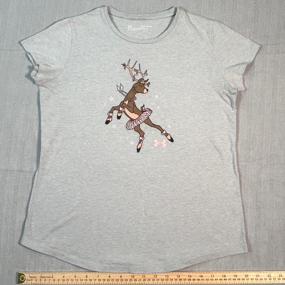 Under Armour Girls Youth XLarge Gray Christmas Reindeer Ballerina T-Shirt
